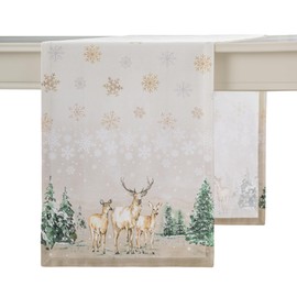 Maison d' Hermine Table Runner 100% Cotton Single Layer Table Runners 108 inches Long for Thanksgiving Christmas Decorations Home Kitchen Dining Party Wedding (Deer in The Woods, 14.5" x 108")