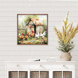 MEIYUDA Chicken Diamond Painting Kits for Adults, 5D Coop Diamond Art Kits for Beginners, DIY Gem Art Crystal Painting for Home Wall Decor and Present 12x12inch