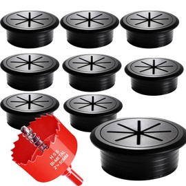 Desk Grommet Kit - 8 PCS 2 Inch Black ABS Plastic Cable Hole Cover with Soft Rubber Liner & Included Hole Saw - Cord Grommet for Wire Management on Countertops, TV Stands & Office Tables