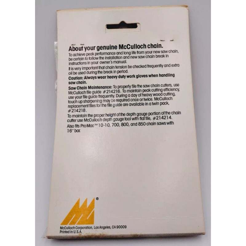 McCulloch 16" 600 series chainsaw chain. .050"gauge 3/8"pitch type:PGR 370G