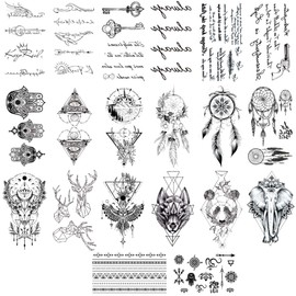 Oumino 20 Pcs Tattoo Stickers Indian Buraku Letters Animal Body Stickers Waterproof Easy to Apply Cool Long Lasting Cool Tattoo Stickers