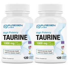 Puregen Labs Taurine 1000mg [High Potency] Total 240 Veg Capsules | No Harmful Additives | Non-GMO, NO Gluten and Dairy, Supports Heart Health and Muscle Recovery | Made in USA