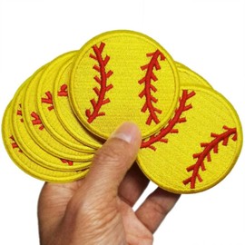FSFYXHC Set of 12pcs Yellow Baseball Softball Sport Iron On Sew On Cloth Embroidered Patches Appliques Machine Embroidery Needlecraft Sewing 2.6"x2.6"
