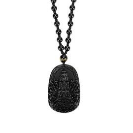 Chiorgone Obsidian Guardian Buddha Thousand-Armed Avalokiteshvara Amulet – Feng Shui Necklace for Rat Zodiac Sign, Symbolizing Compassion and Protection, Great Gift for Blessings and Peace