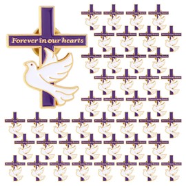 Misdary 100 Pack Metal Funeral Cross Pins Favor for Guests Memorial Forever in Our Hearts Dove Lapel Pin for Memorial Service Mourning (Purple)
