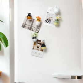 Luroza 8 Pcs Mini Vase Magnets for Fridge, Mini 3D Ceramic Vase Fridge Magnets with Tiny Faux Flowers, Small Plant Vase Refrigerator Magnets for Kitchen, Office, Locker Decor (Glossy)