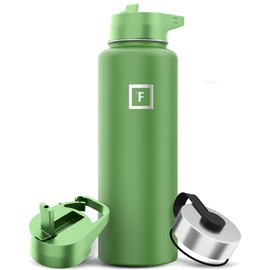 IRON °FLASK Sports Water Bottle - Wide Mouth with 3 Straw Lids - Stainless Steel Gym & Outdoor Bottles for Men, Women & Kids - Double Walled, Insulated Thermos, Metal Canteen - Apple Green, 40 Oz