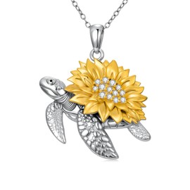 SELKAT Sea Turtle Necklace for Women 925 Sterling Silver Dainty Sea Turtle Sunflower Pendant Necklace Birthday Anniversary Valentine's Day Jewelry Gift for Her