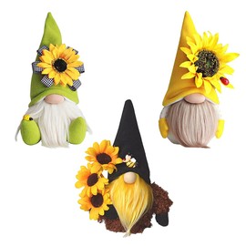 LUOZZY 3Pcs Sunflower Gnome Summer Gnomes Plush Sunflower Faceless Doll Tomte Decor Summer Farmhouse Home Kitchen Tiered Tray Decorations