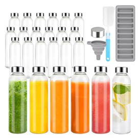 Zukro Glass Water Bottles with Lids 18 oz, 24 Pack Reusable Juice Bottles With Stainless Steel Airtight Cap for Juicing, Leak Proof Clear Drinking Jar Beverage storage container for Fridge, BPA Free