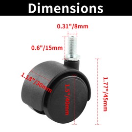 HOWDIA 4 Pack 1.5 Inch Swivel Caster Wheels for Cart, M8-1.25×15mm Threaded Stem Heavy Duty Casters, Nylon Wheels Replacement for Furniture, Table, Cabinet, Shelf（No Brake）