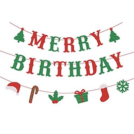 Saliyaa Merry Birthday Banner,3PCS Glittery Merry Christmas Birthday Banner,Red & Green Christmas Party Decorations,Xmas Birthday Decor,Drink Up Grinches Christmas Birthday Decorations Gifts Supplies