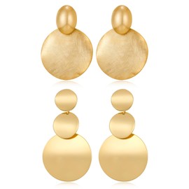 HESSAWELL Gold Chunky Dangle Earrings 2 Pcs Big Discs Dangle Earrings for Women Vintage Jewelry