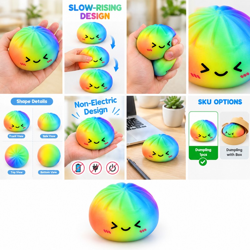 Slow-Rising Rainbow Dumpling Squishy for Squeezing – 1-Piece Soft Fidget