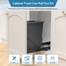 Pull Out Trash Can Under Cabinet,Black Cabinet Trash Can Pull Out Kit with Door Mounting Kit,Heavy Duty Ball-Bearing Slider -Waste Bin Not Included