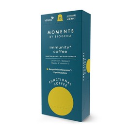 Moments by BIOGENA Functional Immunity Coffee Capsules - 10 Capsules with Micronutrients, Vitamin D, Quercetin, Galangal & Reishi - Suitable for Standard Capsule Machines - Biodegradable