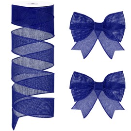 VGOODALL Burlap Wired Ribbon, Dark Blue Burlap Ribbon Wired Edge Ribbon 2 Inch x 12 Yard for Crafts Gift Wrapping Wreath Home Decor