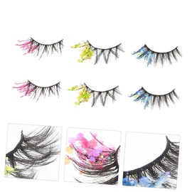 FRCOLOR 3 Pairs Colorful 3D Glitter Fake Eyelashes Fluorescent Fiber Lashes for Cosplay and Party Makeup