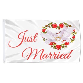 Cayyon Just Married Flag Banner Outdoor Indoor Decoration Flag 3x5Feet Double Stitched Polyester with Brass Grommets (rose)