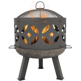 Sunnydaze Retro Fire Pit Bowl Pot- Outdoor Wood Burning Cast Iron Patio and Backyard Fireplace with Handles and Spark Screen - 26-Inch