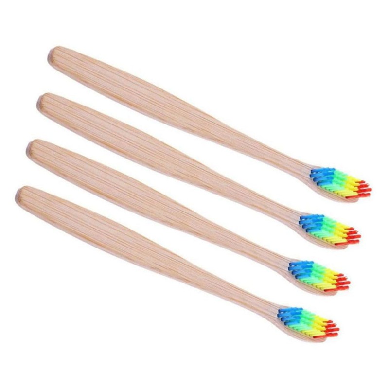 LALAFINA Bamboo Toothbrushes 4pcs Set Adults Gentle Bristles Ergonomic Handle