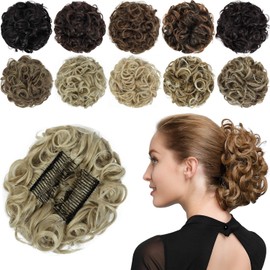Rose bud Chignon Hairpiece Curly Bun Extensions Scrunchie Updo Hair Pieces Synthetic Combs in Messy Bun Hair Piece for Women