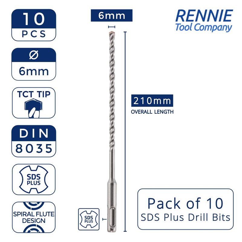 10 Pack Of - 6mm x 210mm Long SDS Plus