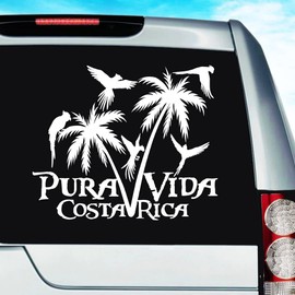 Costa Rica Pura Vida Parrots and Palm Trees Rainforest Wildlife Car Decal Sticker | Multiple Sizes/Colors (8" Inch, Blue)