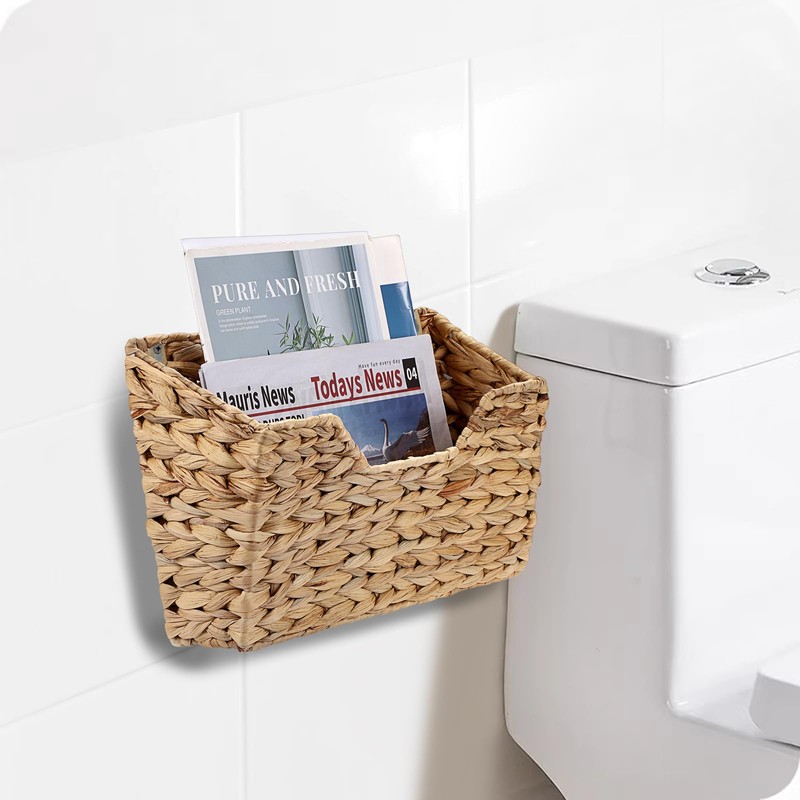 BTSKY Woven Hanging Magazine Holder, Water Hyacinth Magazine Basket, Wall