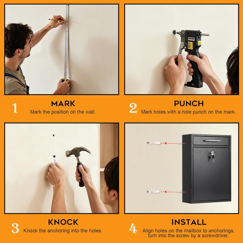 xydled Metal Mailbox Wall Mount, Large Locking Mailbox with Key