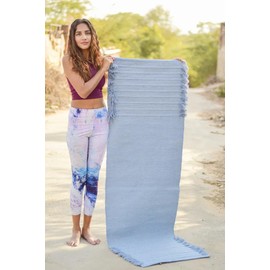 Jaipur art & Rugs Organic Cotton Yoga Mat - Eco-Friendly Hand-Woven Rug - Non Slip & Thick (24”x72”x5mm) for Everyday Fitness at Home - Comfortable Extra-Long (Blue - 3)