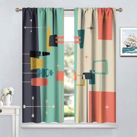Mid Century Retro Curtains, Modern Decor 1950s Style Abstract Geometric Vintage Colors and Shapes Blackout Rod Pocket Window Treatments Drapes for Dinning Room Bedroom Living Room 42x45in