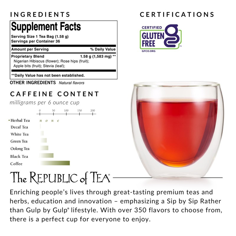 The Republic of Tea, Vanilla Apple Hibiscus, 36-Count