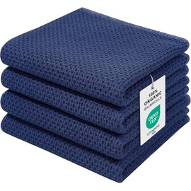 Moosfor Tea Towels, 100% Cotton, Set of 4, 32 x 72 cm, Soft Tea Towels, Kitchen Towels, Absorbent Kitchen Towels, Thick Premium Tea Towel, Dishcloths, Cleaning Cloths, Navy Blue