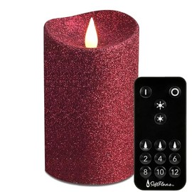 Softflame Real Wax Flameless LED Candles with Remote Control, 3"x 5"Flickering 3D Moving Flame Battery Operated Candles for Indoor Use, Home Decor Glitter Red