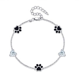 URONE Paw Print Bracelet Sterling Silver Dog Cat Paw Print Bracelet Animal Jewellery for Women