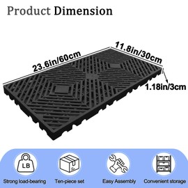 10 Pcs Lightweight Plastic Pallets, 23.6"x11.8"x1.18" Waterproof Moisture-Proof Floor Pallet, Storage Pad for Garage, Basement, Industrial, Blue and Black