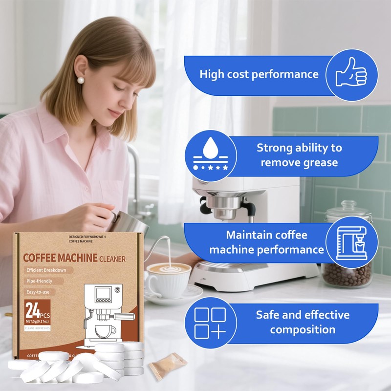 Coffee Machine Cleaner Tablets - 24 Pack | Descaling &
