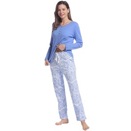 Amorbella 100% Flannel Cotton PJs Women Thick Thermal Warm Winter Cozy Jammies Sets Petite (Sky Blue Floral, Small)