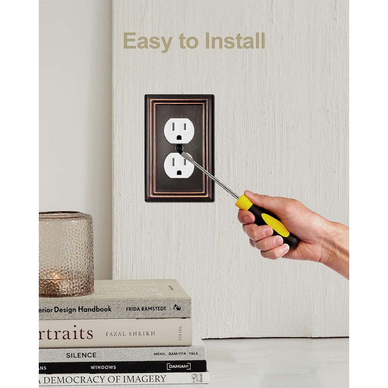 ZILLSEA 4-Pack Duplex Wall Plates, Aged Bronze Outlet Covers, Metal