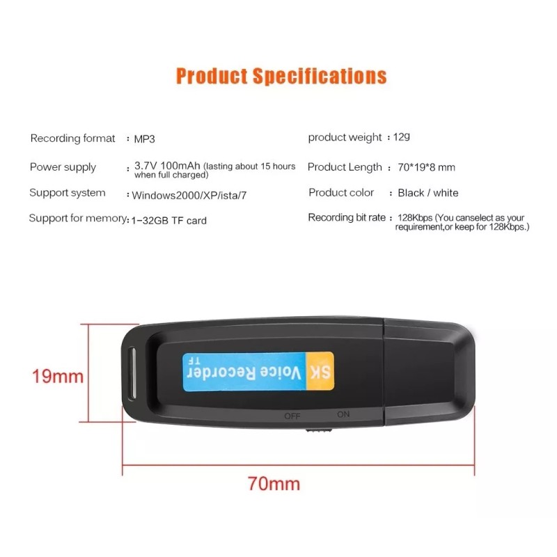 SK Grabadora De Sonido Usb Portátil Multifunción Flash Drive