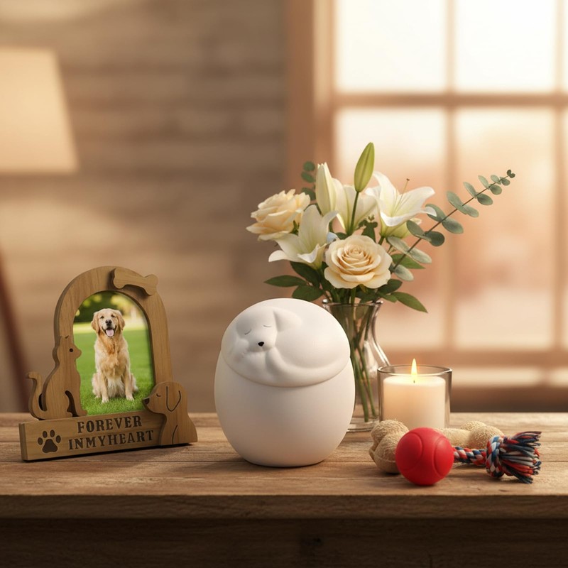 530ml Ceramic Pet Cremation Urn for Dogs, Sleeping Dog Lid