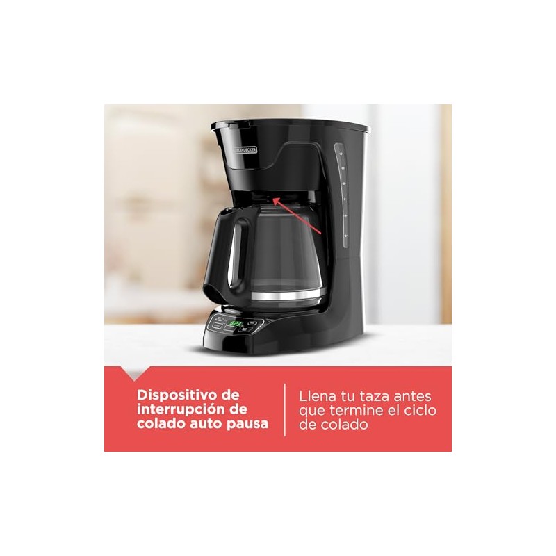 BlackDecker Cafetera Automatica con Panel Digital Programable,12 Tazas y Filtro