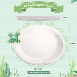 RAIHOMKIT 100 Pack Oval Paper Plates,12.5 Inch Disposable Oval Plates,Heavy Duty Biodegradable Plates Eco-Friendly Plates,White Oval Paper Dinner Plates for Party Picnic,Large,Thicken(White-100)