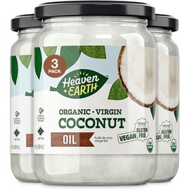Heaven & Earth Organic Unrefined Virgin Coconut Oil, (3 Pack) 16oz | Glass Jar | Cold Pressed | Coconut Oil for Cooking, Hair & Skin | Kosher