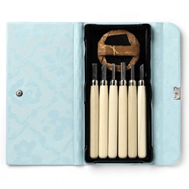 Yoshiharu Cutlery Maruichi Chisel with Leather Case, Set of 6 S-6