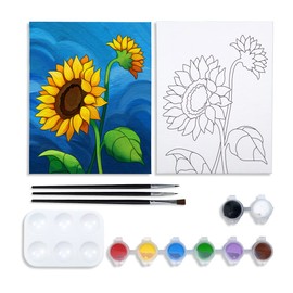 VOCHIC Canvas Painting Kit, 8x10 Pre Drawn Sunflower Art, 8 Acrylic Colors, 3 Brushes, Pallet, Adult Party Supplies