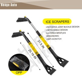 Henge Auto Ice Scrapers for Car Windshield Snow Brush 360 Pivoting Head 32 Inch Extendable for Truck SUV Vehicle Windshield 3-in-1 (Yellow 1 Pcs)