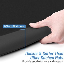 4/5 Inch Thick Kitchen Mat - Cushioned Anti Fatigue Mats for Kitchen Floor - Easy to Clean, Water Resistant, Non-Slip Kitchen Rug for Sink, Office, Kitchen (17''x24'' Black)