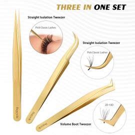 Etercycle High Precision Lash Tweezers Set - Includes 3 Stainless Steel Eyelash Tweezers for Classic Individual and Volume Lash Extensions. Complete with Storage Box